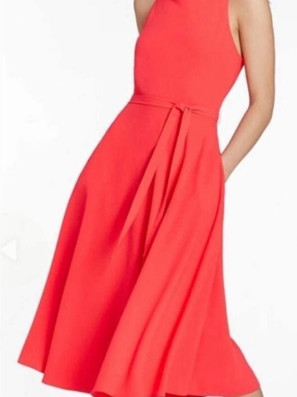 Amanda Uprichard Coral Red Sleeveless Fit-and-Flare Dress